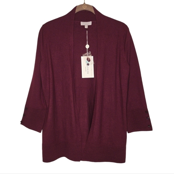 Evolution by Cyrus Open Front Ribbed Knit Detail Cardigan Size Small Ancho Chili - Picture 1 of 11